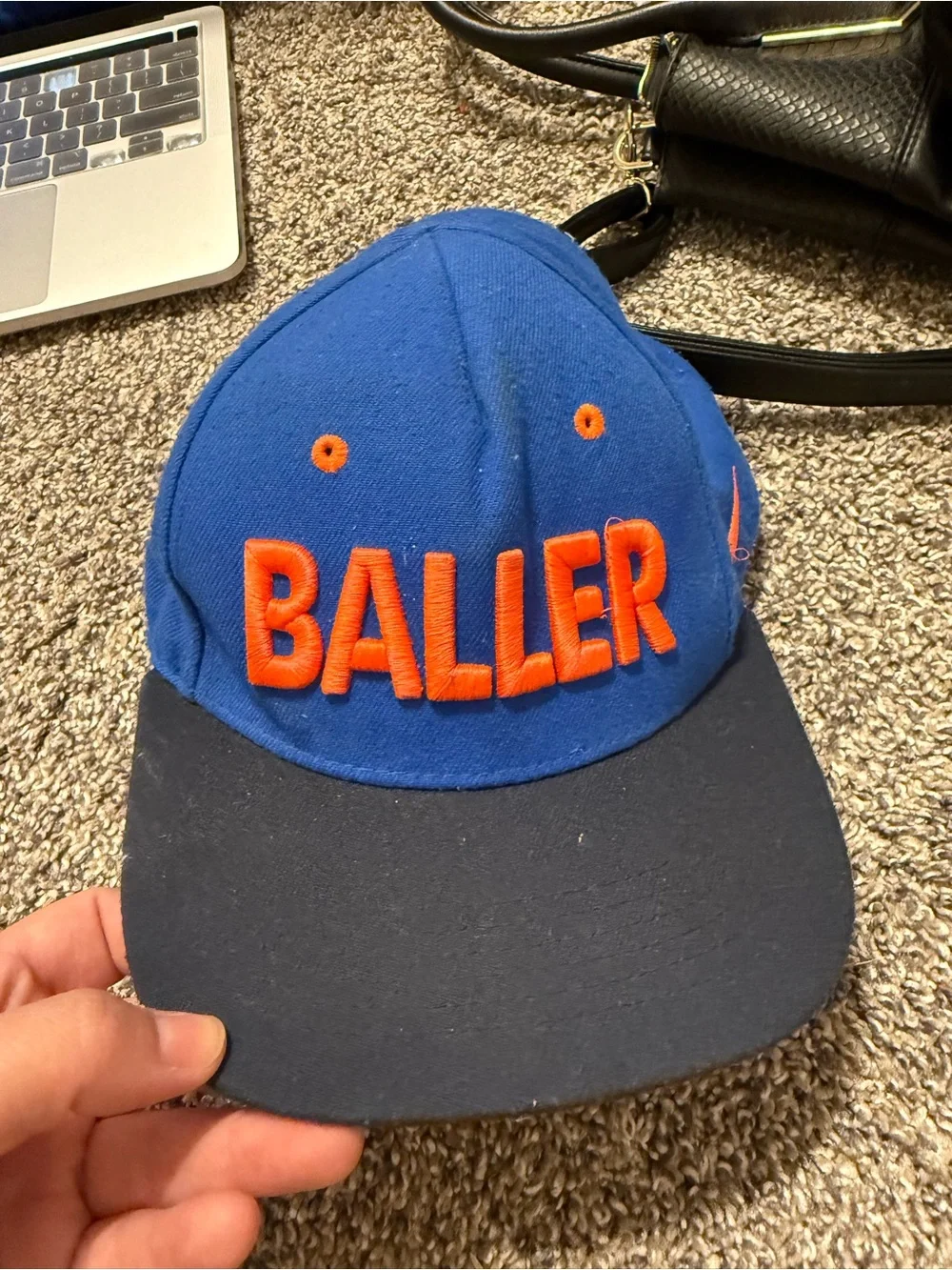 Nike Kids Blue Cap with Orange 'BALLER' Embroidery